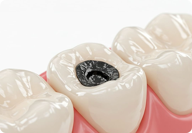 충치로 보이는 3d 치아 이미지